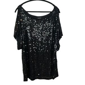 Adrianna Papell Black sequin formal cold shoulder plus size blouse top 3X